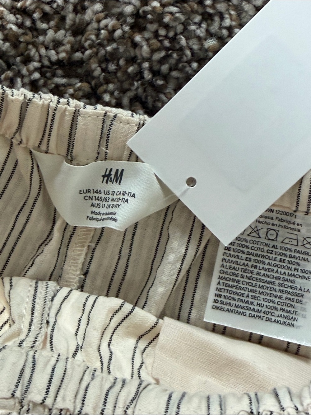 H&M Cream and black linen Pinstripe Wide-Leg Pants